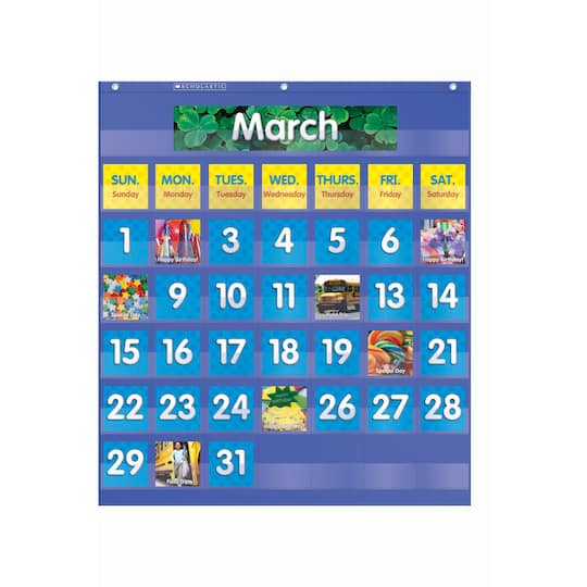Monthly Calendar Pocket Chart, 61 Pieces By Scholastic in Liberty Blue | Michaels®